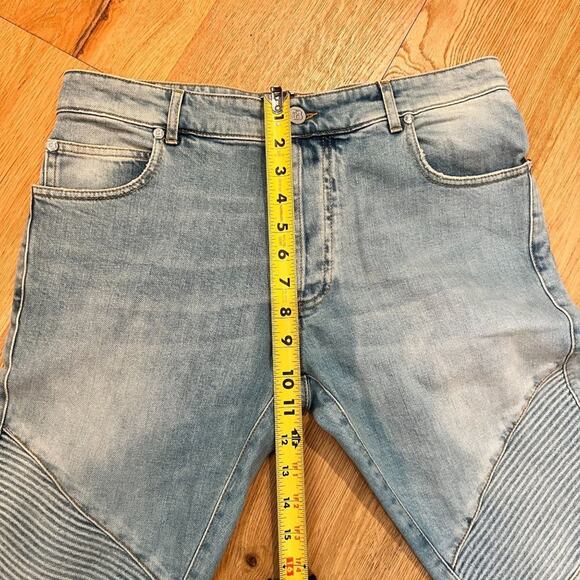 Balmain Slim Fit Biker Jeans in Faded Blue - Picture 9 of 10